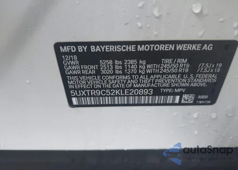 2019 BMW X3 xDrive30I z USA, uszkodzony, nr VIN 5UXTR9C52KLE20893
